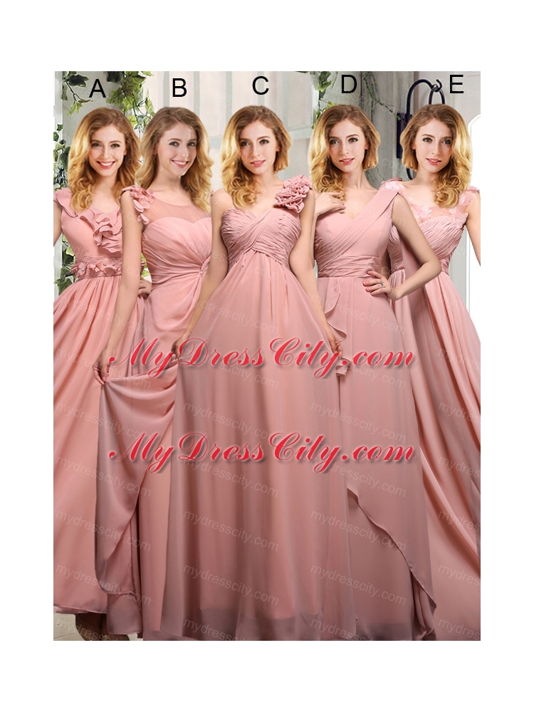 2015 Empire Appliques Ruching Scoop Bridesmaid Dresses