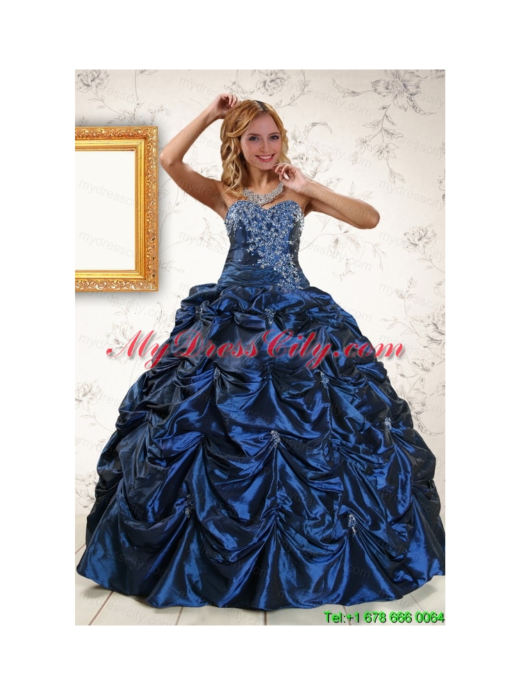 2015 Exclusive Appliques Navy Blue Quinceanera Dresses with Pick Ups