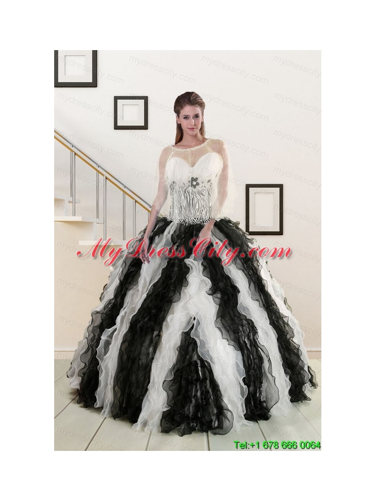 2015 Exclusive Black and White Quinceanera Dresses with Zebra and Ruffles