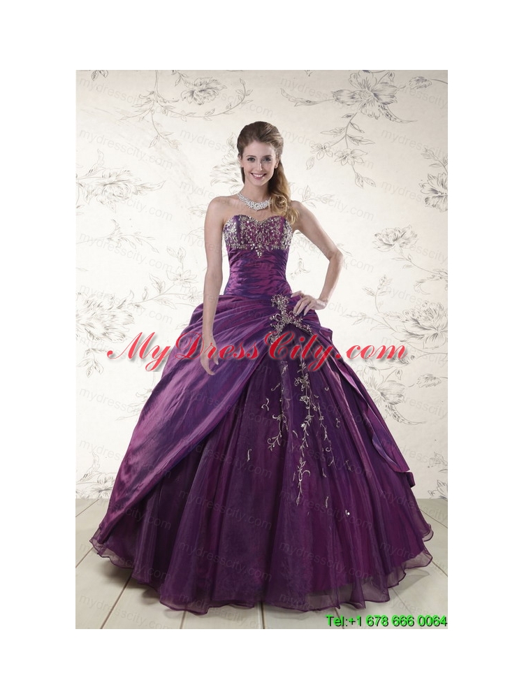 2015 Modern Purple Sweetheart Appliques Quinceanera Dresses