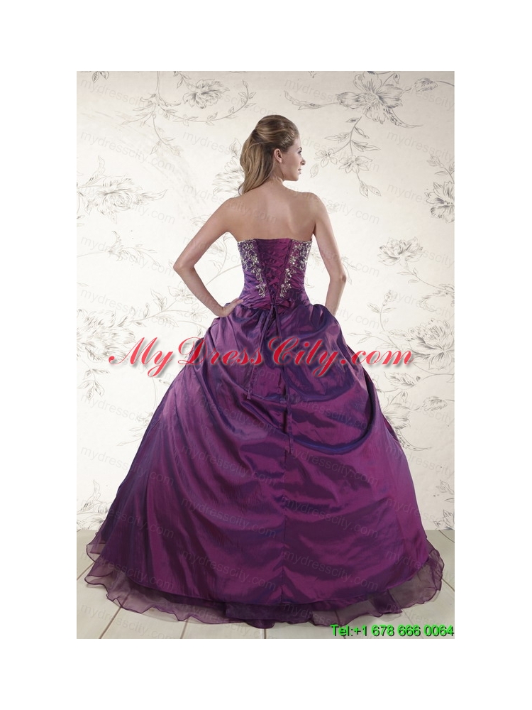 2015 Modern Purple Sweetheart Appliques Quinceanera Dresses