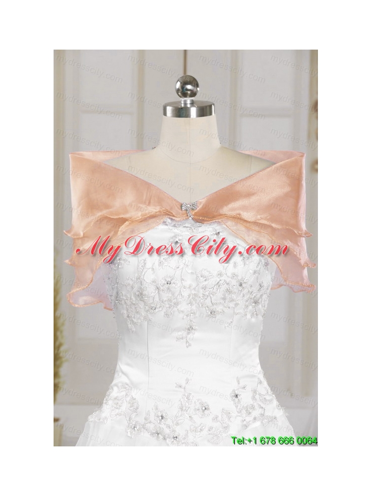 2015 Pretty One Shoulder Appliques Quinceanera Dress in Peach