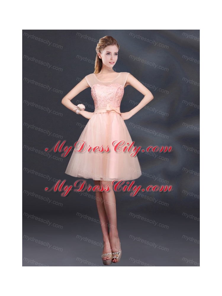 2015 Sturning A Line Belt Bridesmaid Dress with Scoop