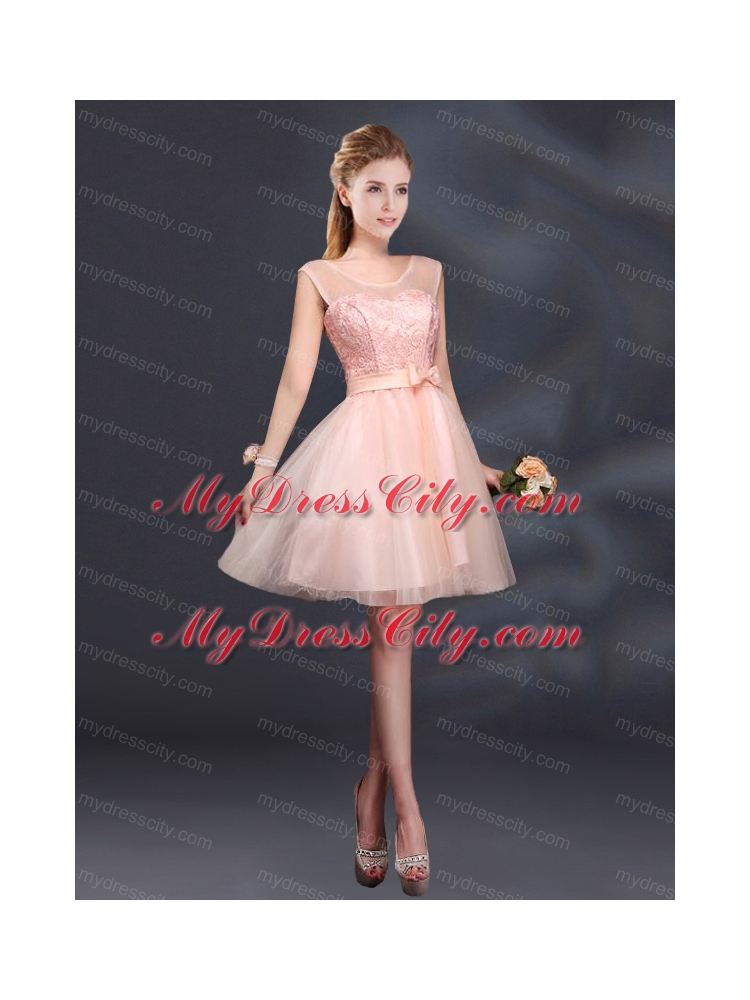 2015 Sturning A Line Belt Bridesmaid Dress with Scoop