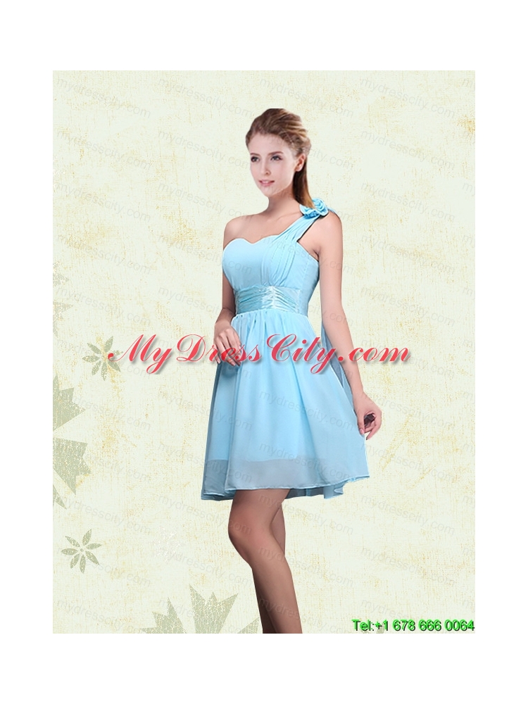 A Line Ruching Chiffon Prom Dresses with One Shoulder