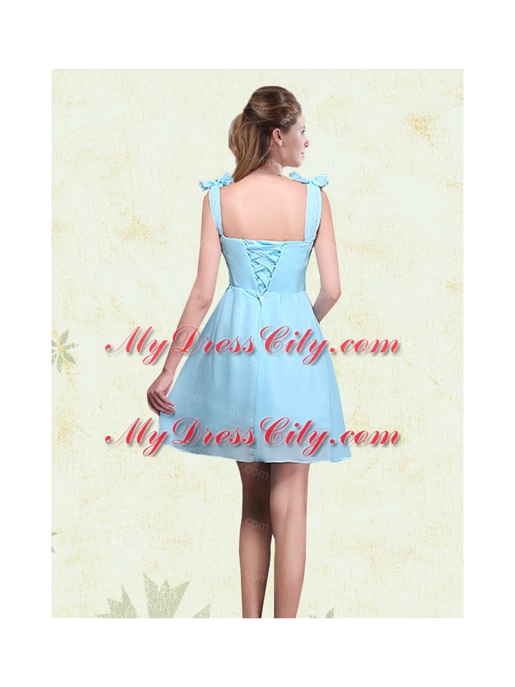 A Line Straps Bridesmaid Dresses with Ruching and Bowknot