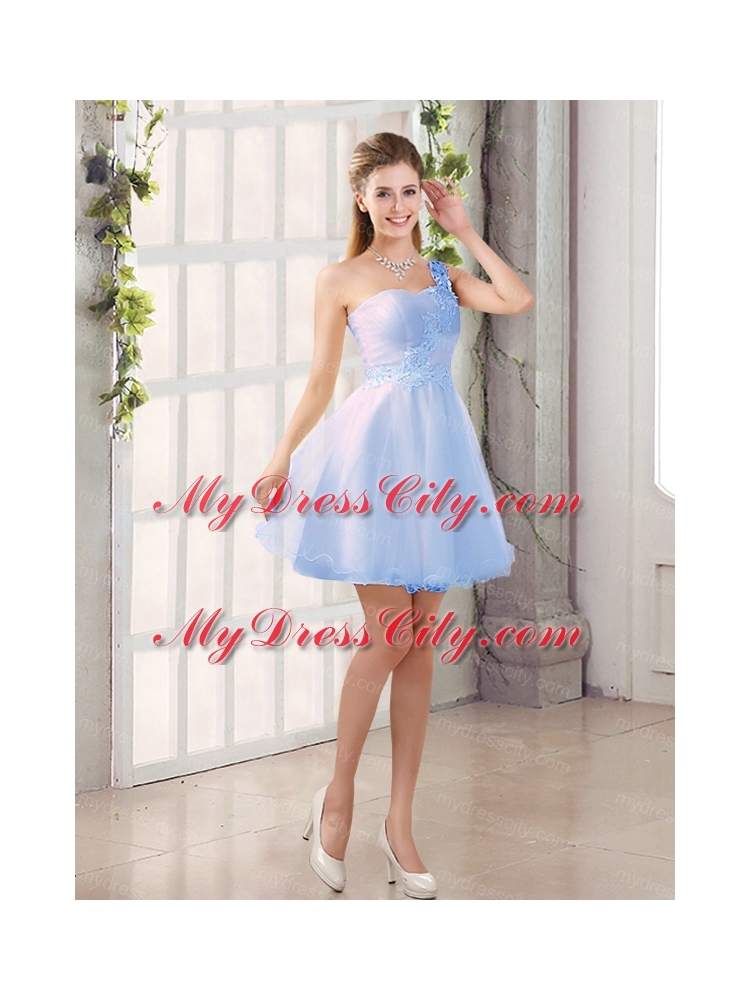 Appliques A Line Mini Length Bridesmaid Dress with One Shoulder