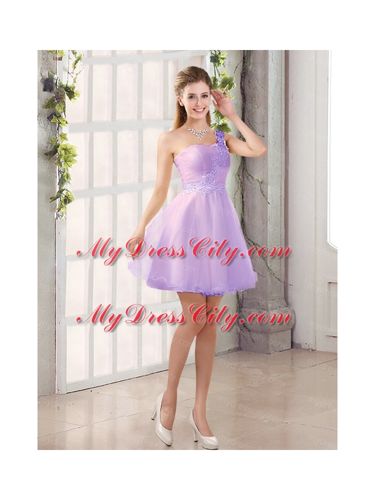 Appliques A Line Mini Length Bridesmaid Dress with One Shoulder