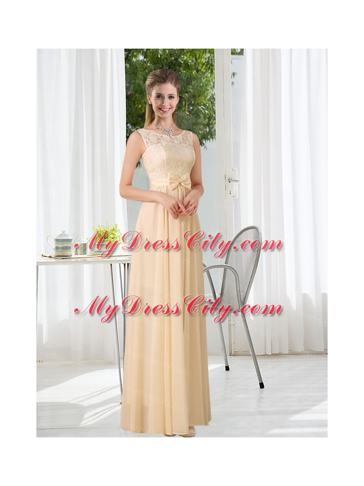 Bateau Empire Bridesmaid Dress with Lace and Belt