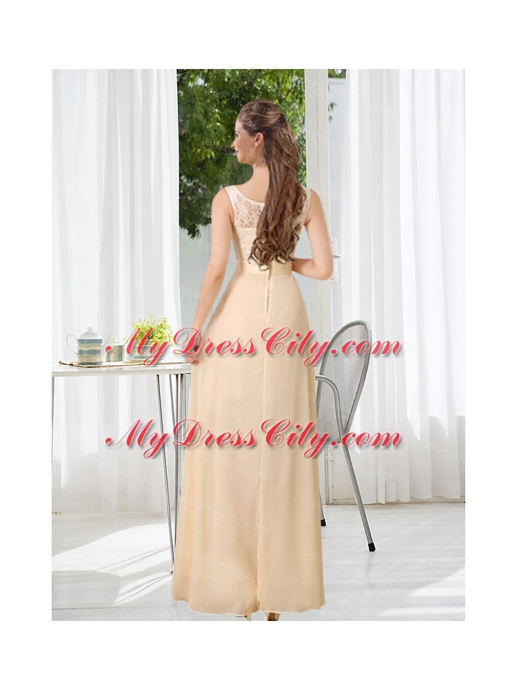 Bateau Empire Bridesmaid Dress with Lace and Belt