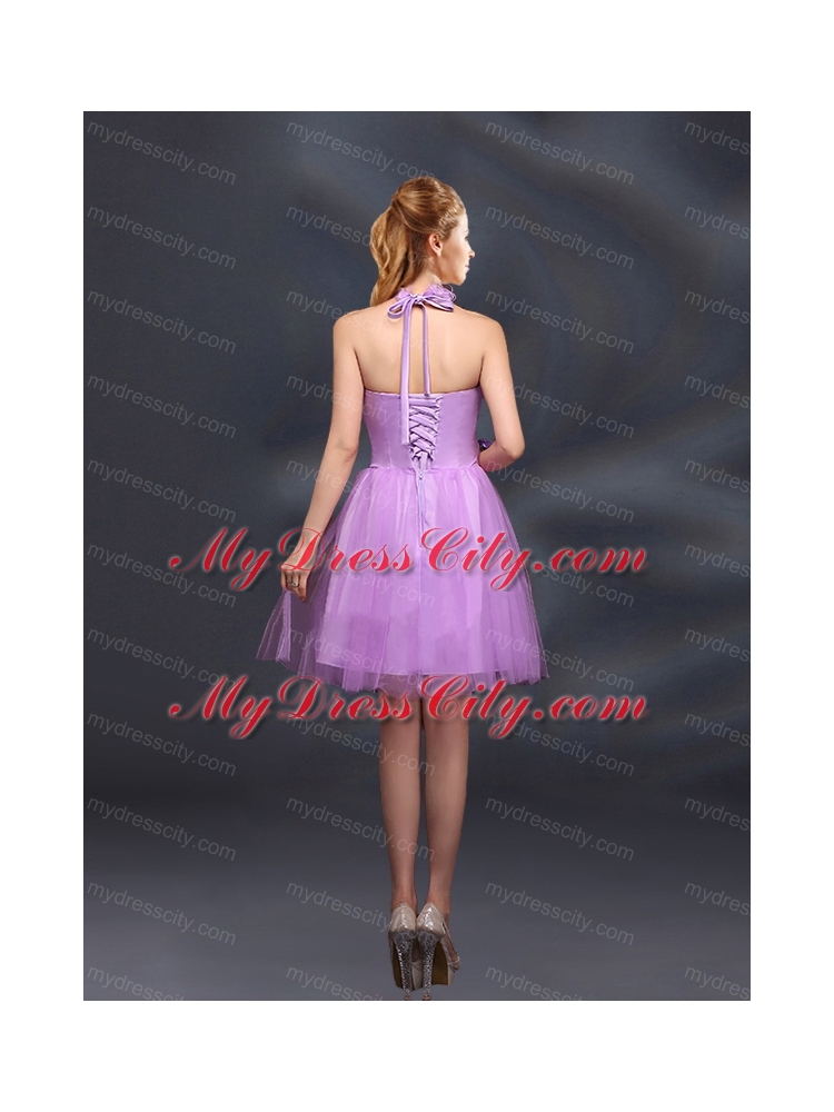 Beautiful Lilac A Line Appliques Bridesmaid Dresses with Halter