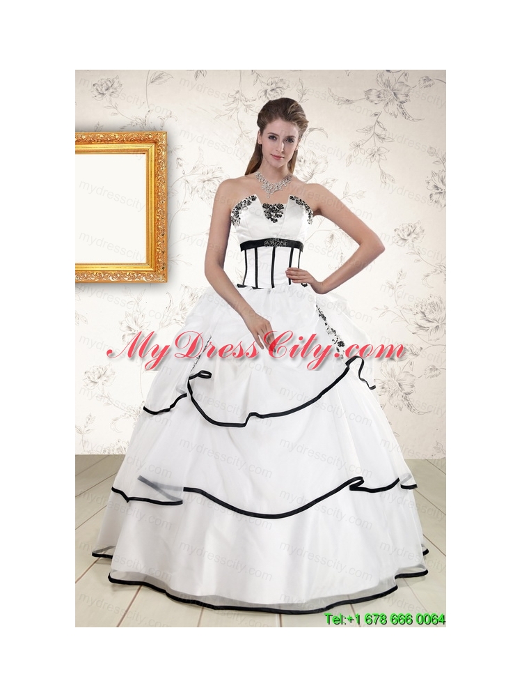 Cheap White and Black 2015 Quinceanera Dresses with Appliques