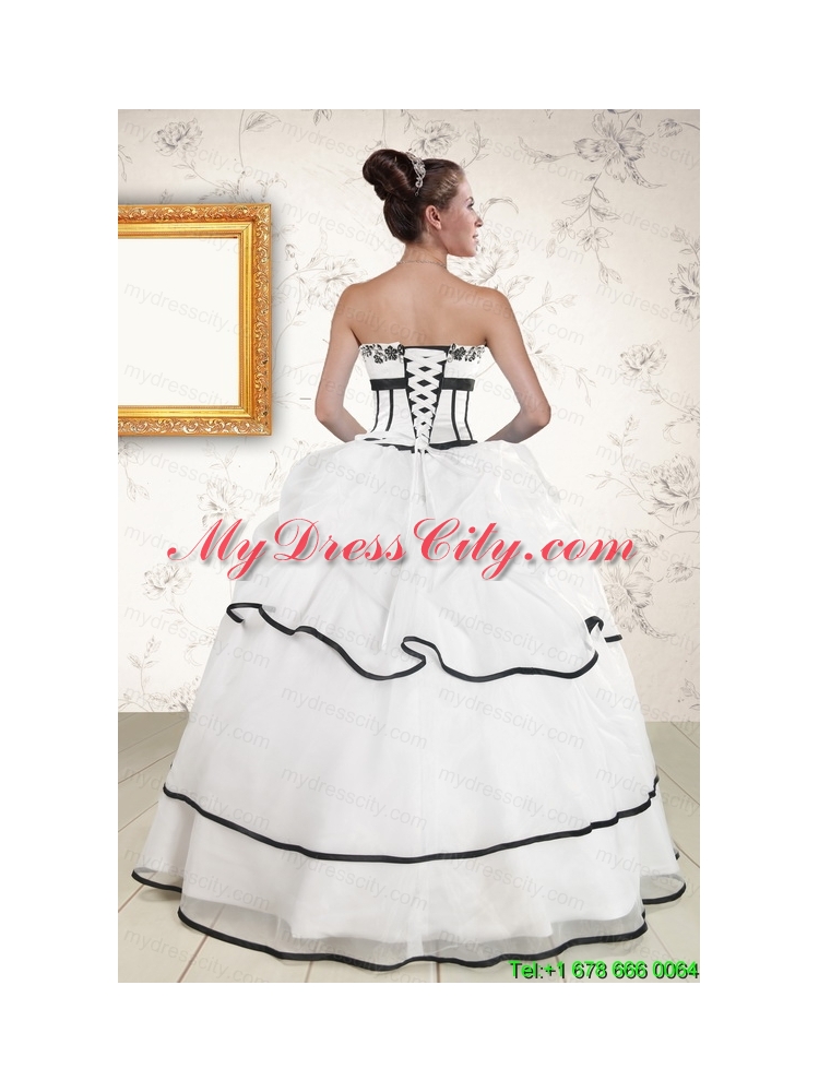 Cheap White and Black 2015 Quinceanera Dresses with Appliques