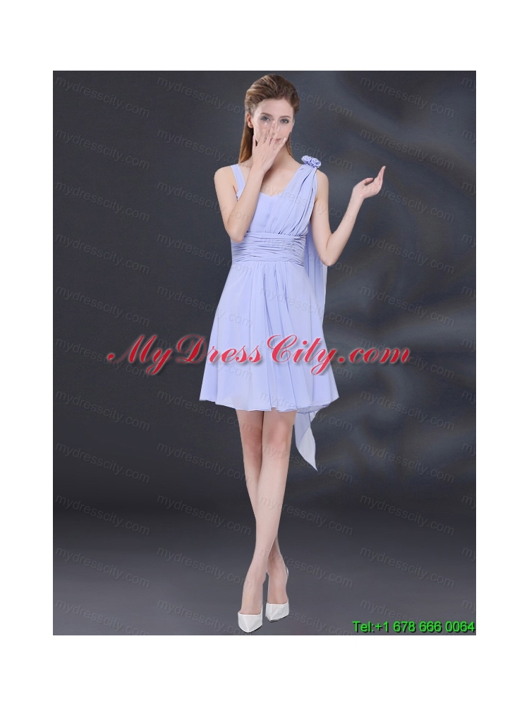 Chiffon Ruching 2015 Lavender Prom Dress with One Shoulder