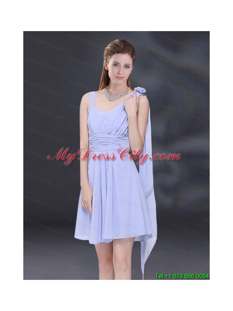 Chiffon Ruching 2015 Lavender Prom Dress with One Shoulder