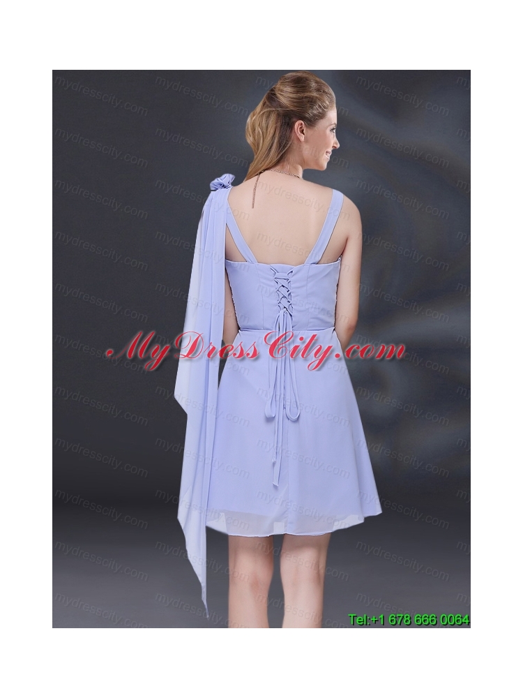 Chiffon Ruching 2015 Lavender Prom Dress with One Shoulder