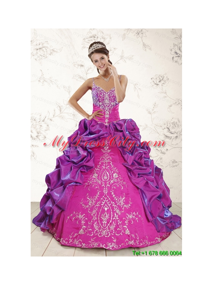 Classic Ball Gown Embroidery Court Train Quinceanera Dresses in Purple