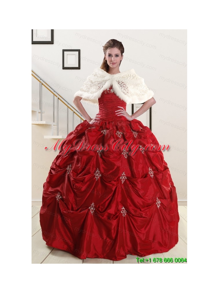 Discount Strapless Appliques Wine Red Quinceanera Dresses for 2015