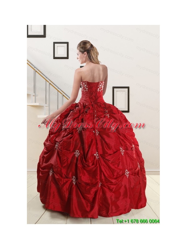 Discount Strapless Appliques Wine Red Quinceanera Dresses for 2015