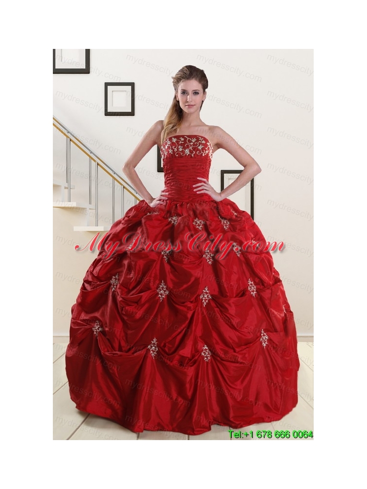 Discount Strapless Appliques Wine Red Quinceanera Dresses for 2015