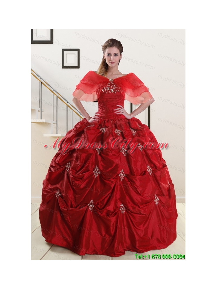 Discount Strapless Appliques Wine Red Quinceanera Dresses for 2015