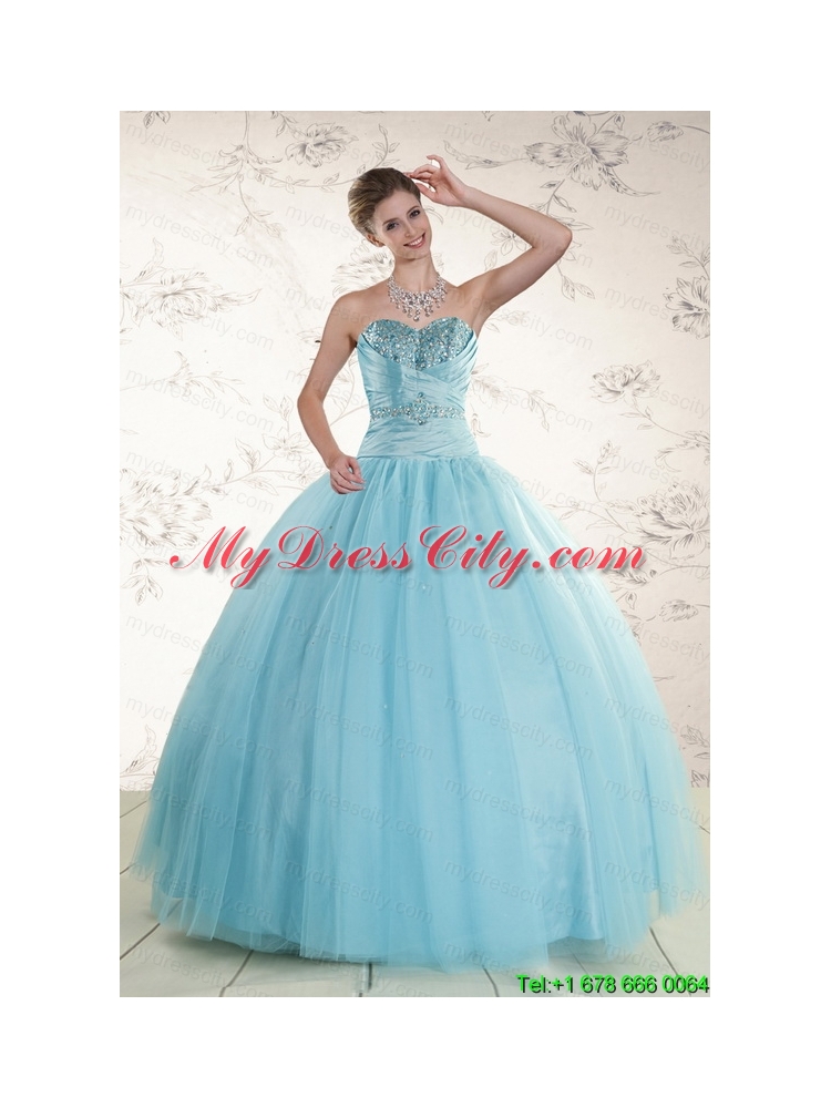 Elegant Beading 2015 Quinceanera Dress in Baby Blue