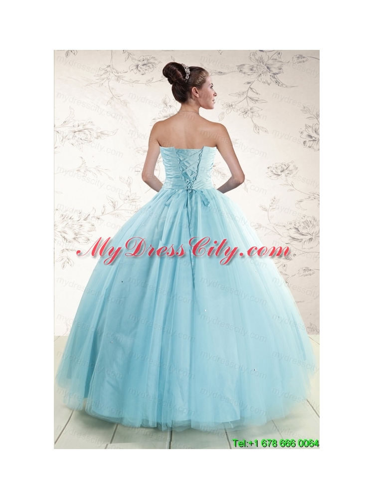 Elegant Beading 2015 Quinceanera Dress in Baby Blue