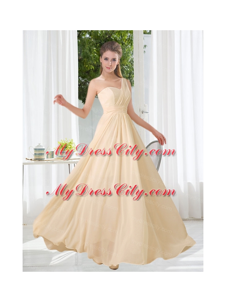 Empire One Shoulder Lace Up Bridesmaid Dress with Ruching