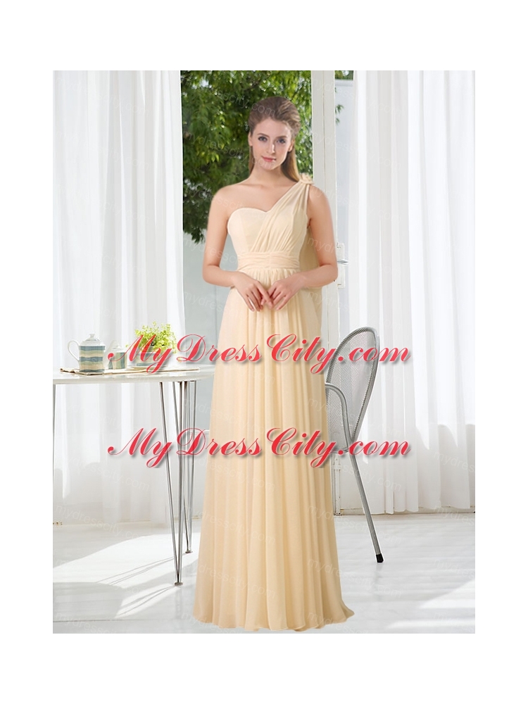 Empire One Shoulder Lace Up Bridesmaid Dress with Ruching