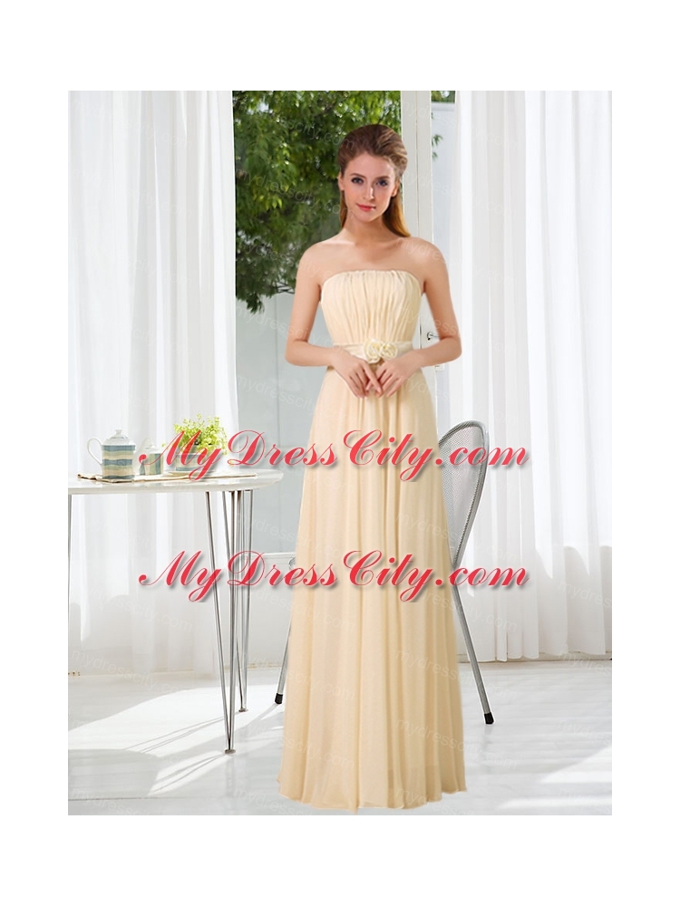 Empire Strapless Ruching and Belt Bridesmaid Dress with Floor Length