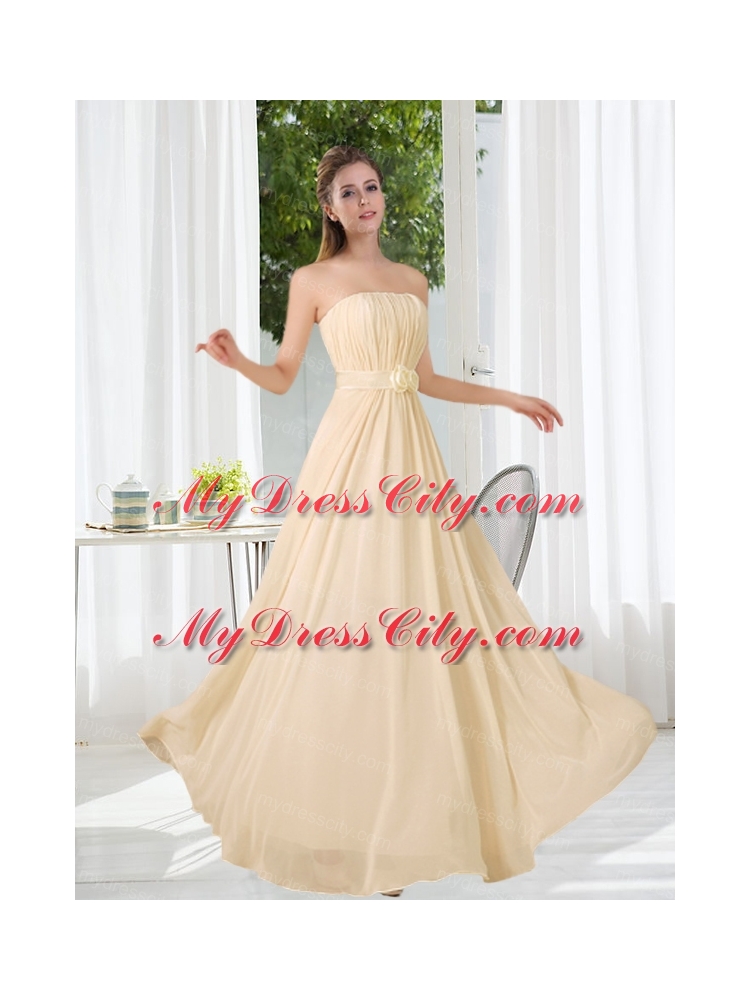 Empire Strapless Ruching and Belt Bridesmaid Dress with Floor Length