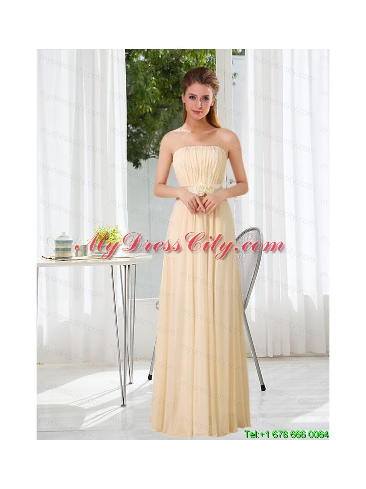 Empire Strapless Ruching and Belt Prom Dress with Floor Length