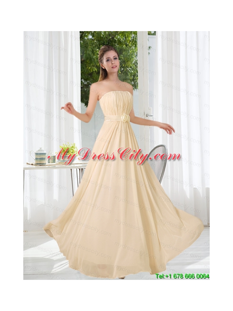 Empire Strapless Ruching and Belt Prom Dress with Floor Length