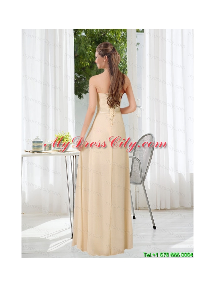 Empire Strapless Ruching and Belt Prom Dress with Floor Length