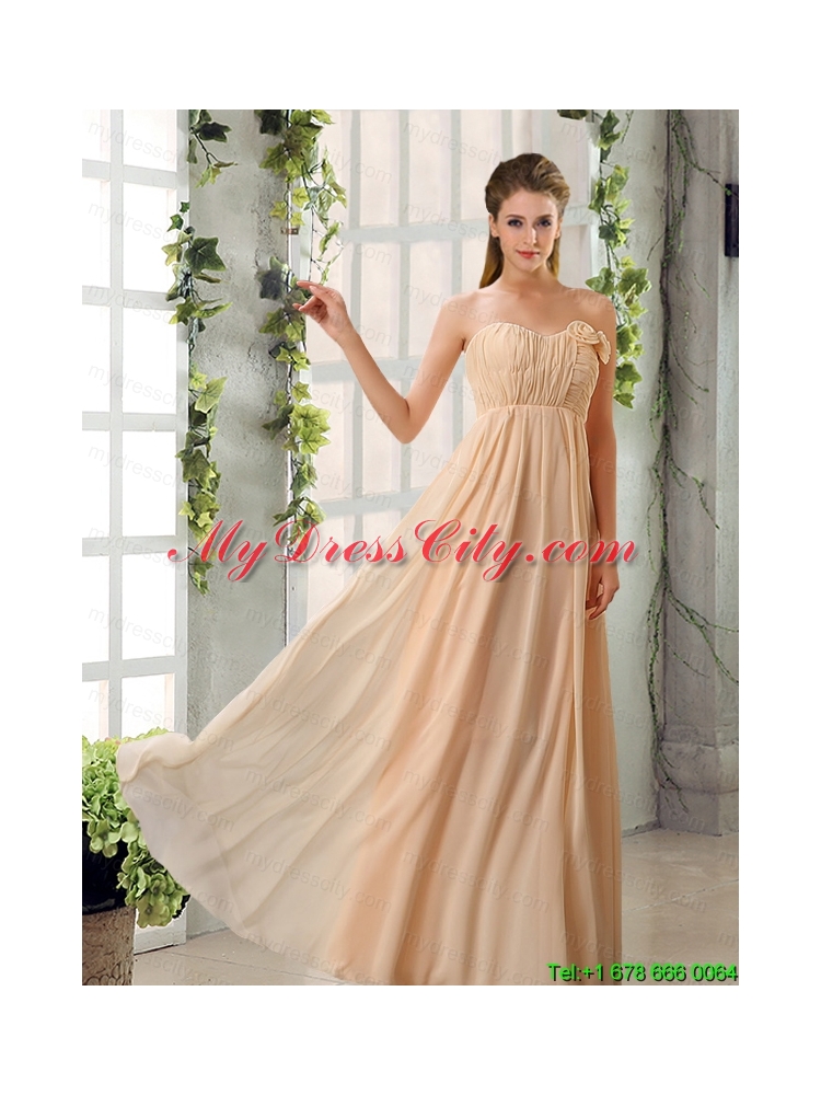 Empire V Neck Ruching Chiffon Prom Dresses with Cap Sleeves