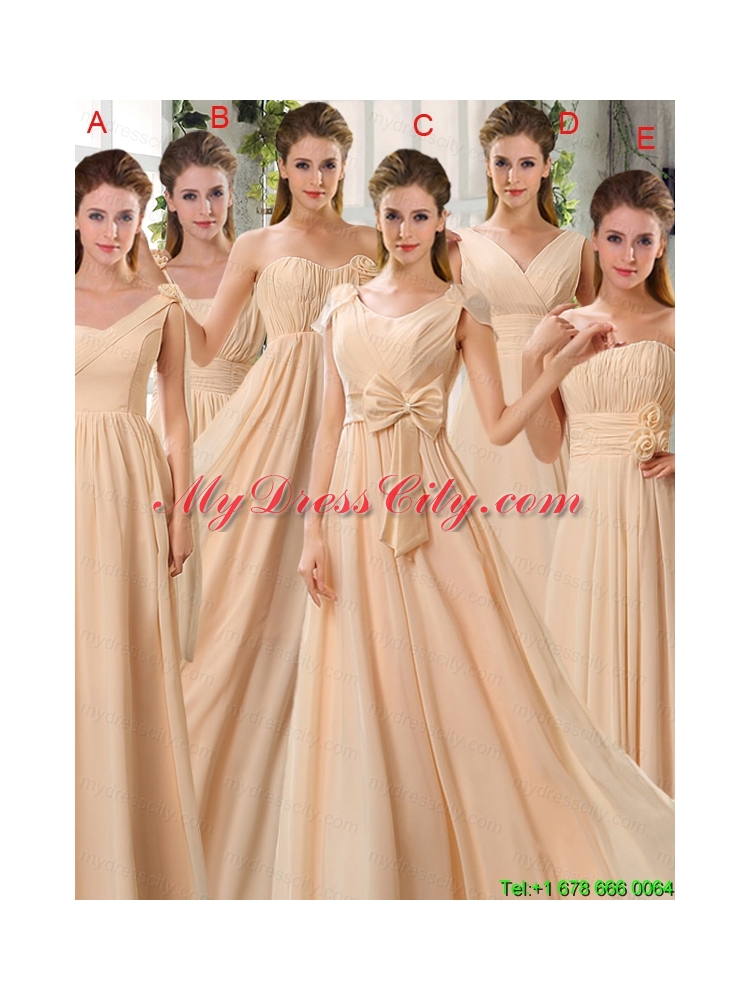 Empire V Neck Ruching Chiffon Prom Dresses with Cap Sleeves