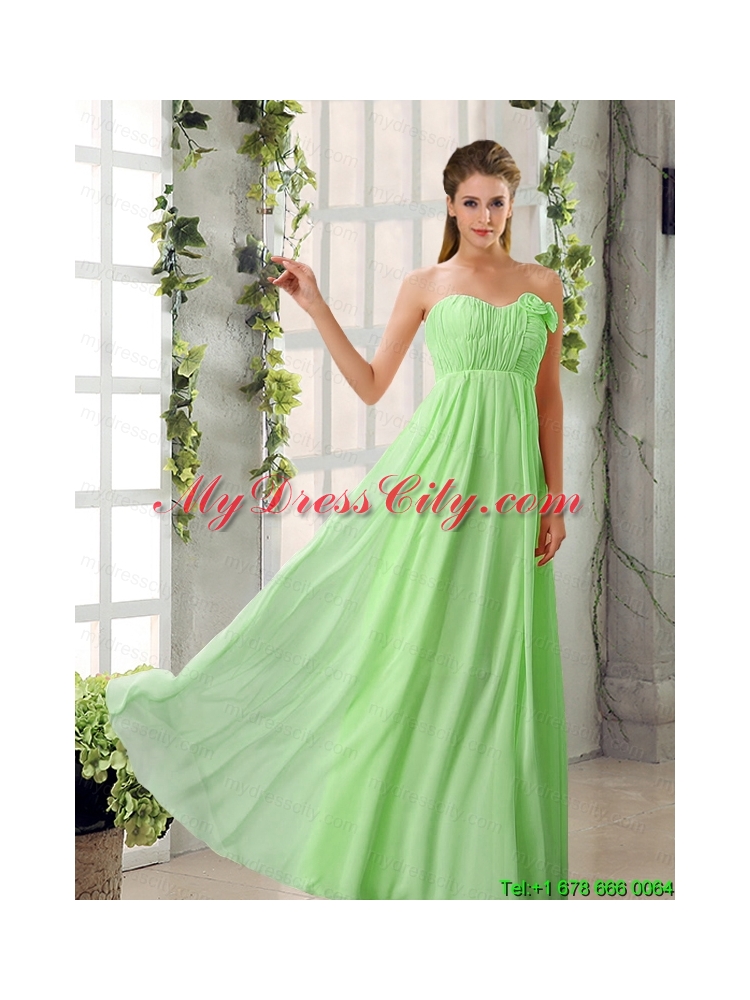 Empire V Neck Ruching Chiffon Prom Dresses with Cap Sleeves