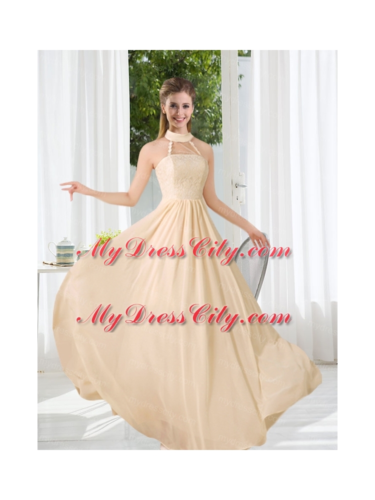 Halter Empire 2015 Classical Bridesmaid Dress with Lace