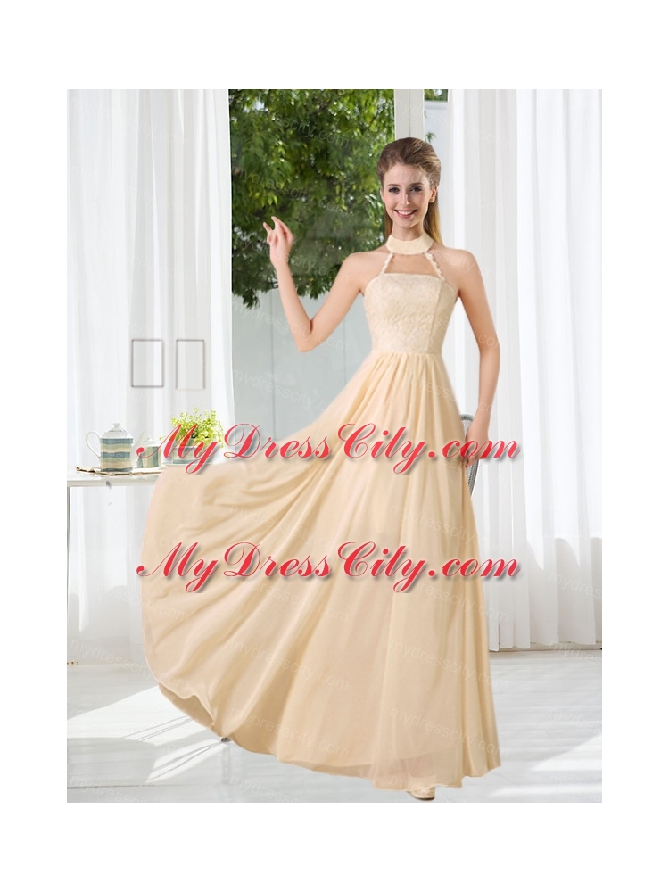 Halter Empire 2015 Classical Bridesmaid Dress with Lace