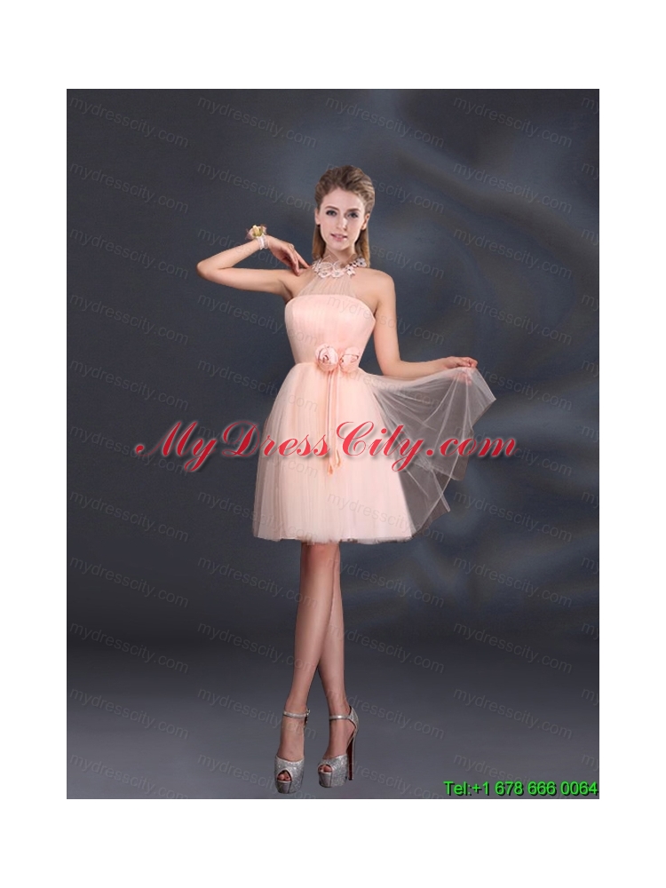 Halter Hand Made Flowers Prom Dresses with Mini Length