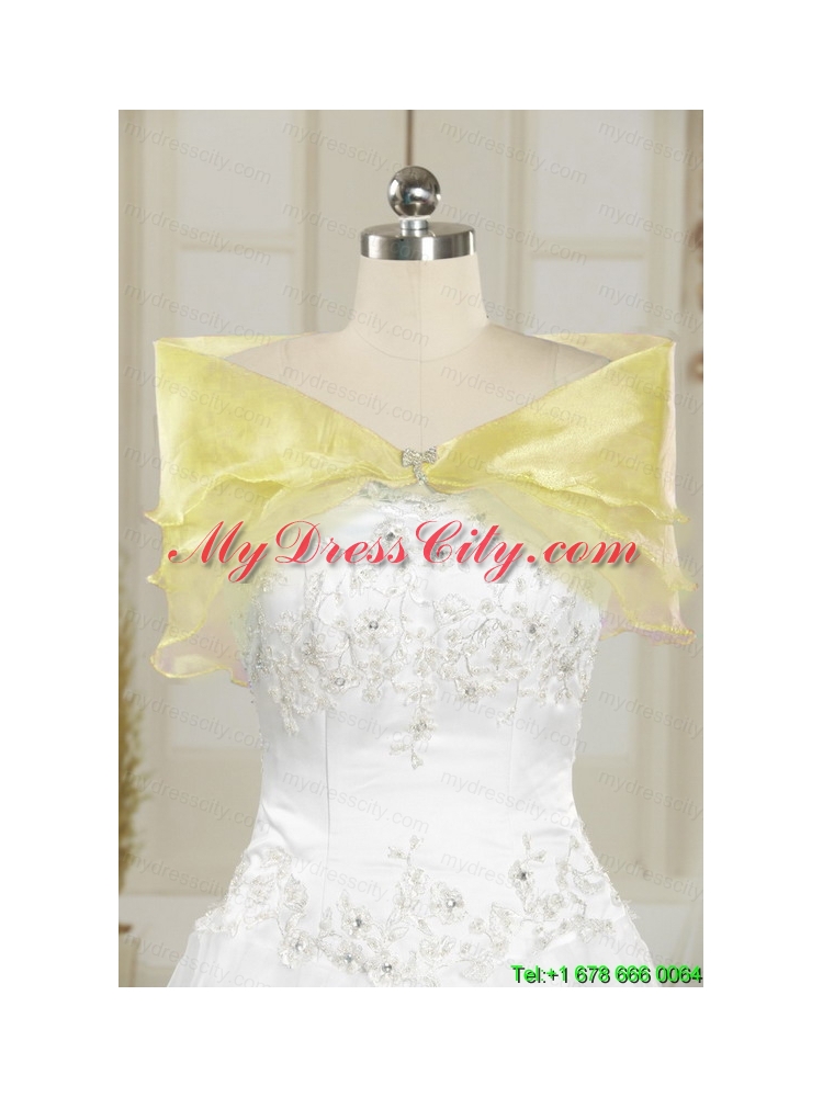 Luxurious Light Yellow Sweet 16 Dresses with White Appliques