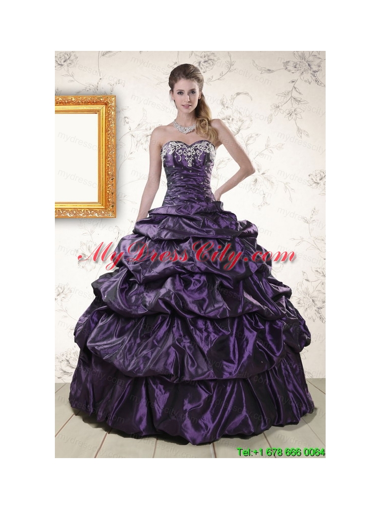 Modern Sweetheart Purple Sweet 15 Dresses with Appliques for 2015