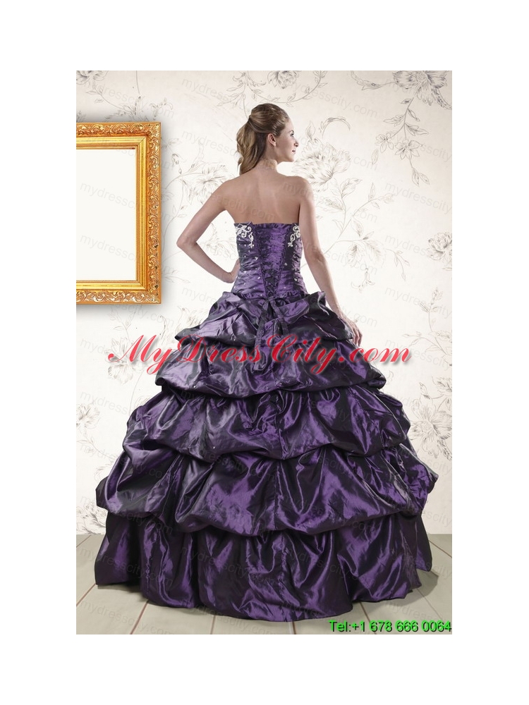 Modern Sweetheart Purple Sweet 15 Dresses with Appliques for 2015