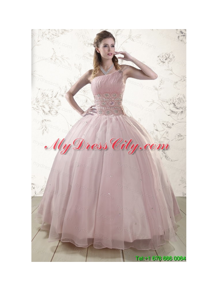 One Shoulder Beading Light Pink Quinceanera Dresses for 2015