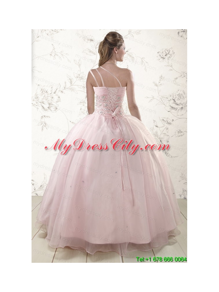 One Shoulder Beading Light Pink Quinceanera Dresses for 2015