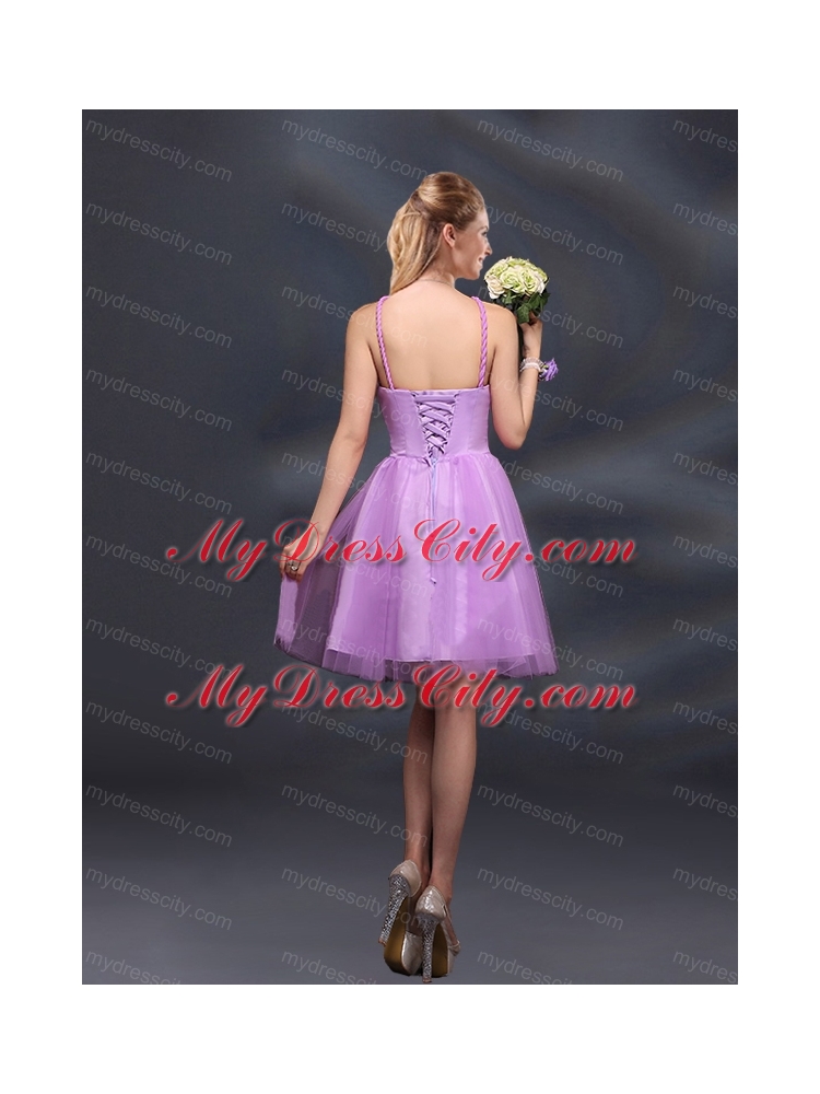 Pretty Halter A Line Bridesmaid Dresses with Hand Made Flowers