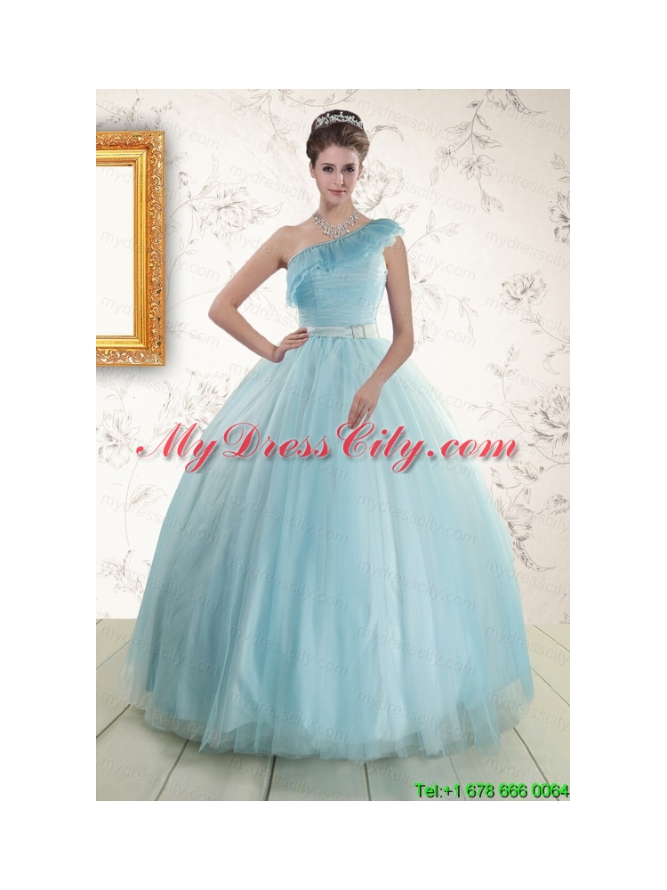 Romantic One Shoulder Light Blue Quinceanera Dress for 2015