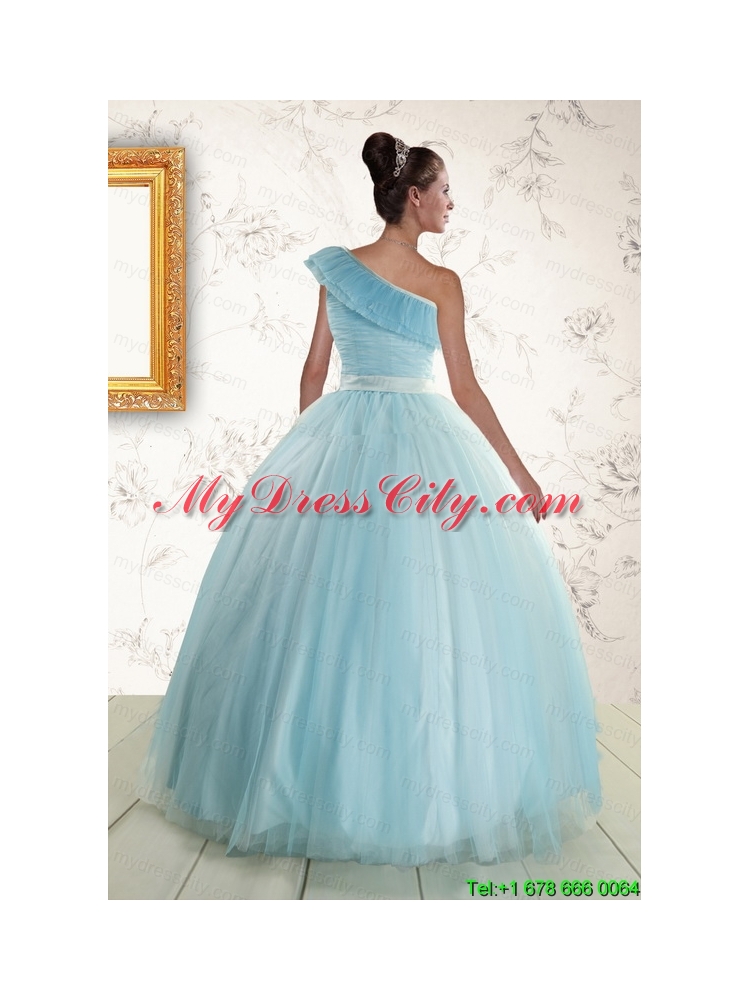 Romantic One Shoulder Light Blue Quinceanera Dress for 2015