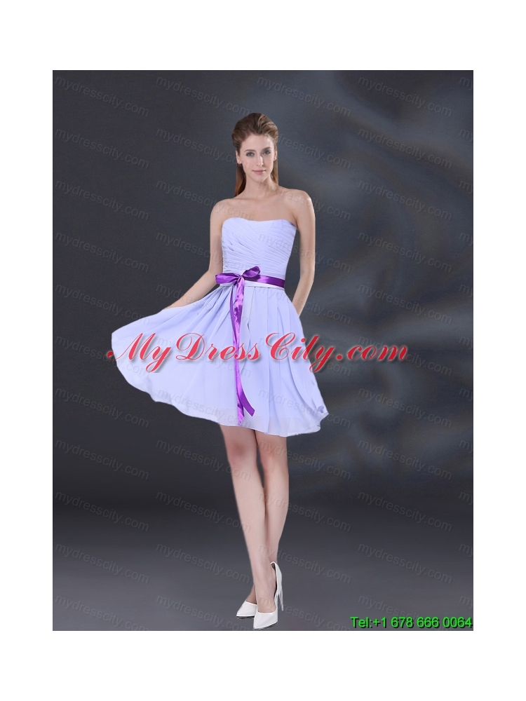 Ruching and Belt Chiffon Prom Dress in Lavender