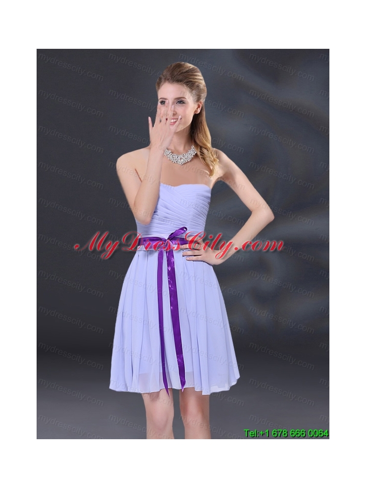 Ruching and Belt Chiffon Prom Dress in Lavender